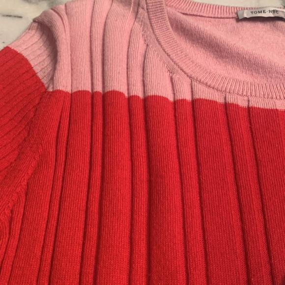 Tome Pink Colorblock Sweater Merino Wool Cotton US 22 3x - Picture 10 of 12